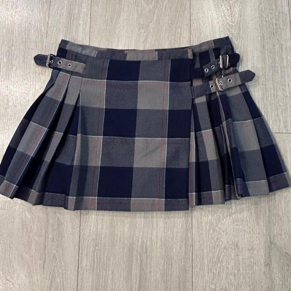 Baby Phat blue and grey plaid pleated mini skirt. Size 7